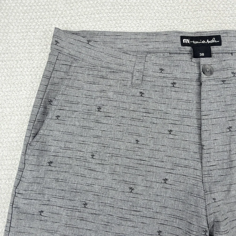 Travis Mathew Golf Shorts Mens 38 Gray Palm Tree Stretch Performance Lightweight